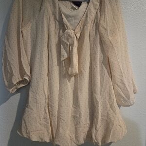 Dressbarn Cream Polka Dot Tie-Neck Elastic Bottom Blouse 1X